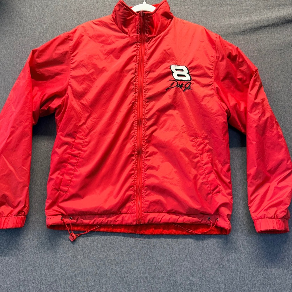 Dale Earnhardt Jr 8 NASCAR Reversible Jacket Red Windbreaker Fleece Mens Large